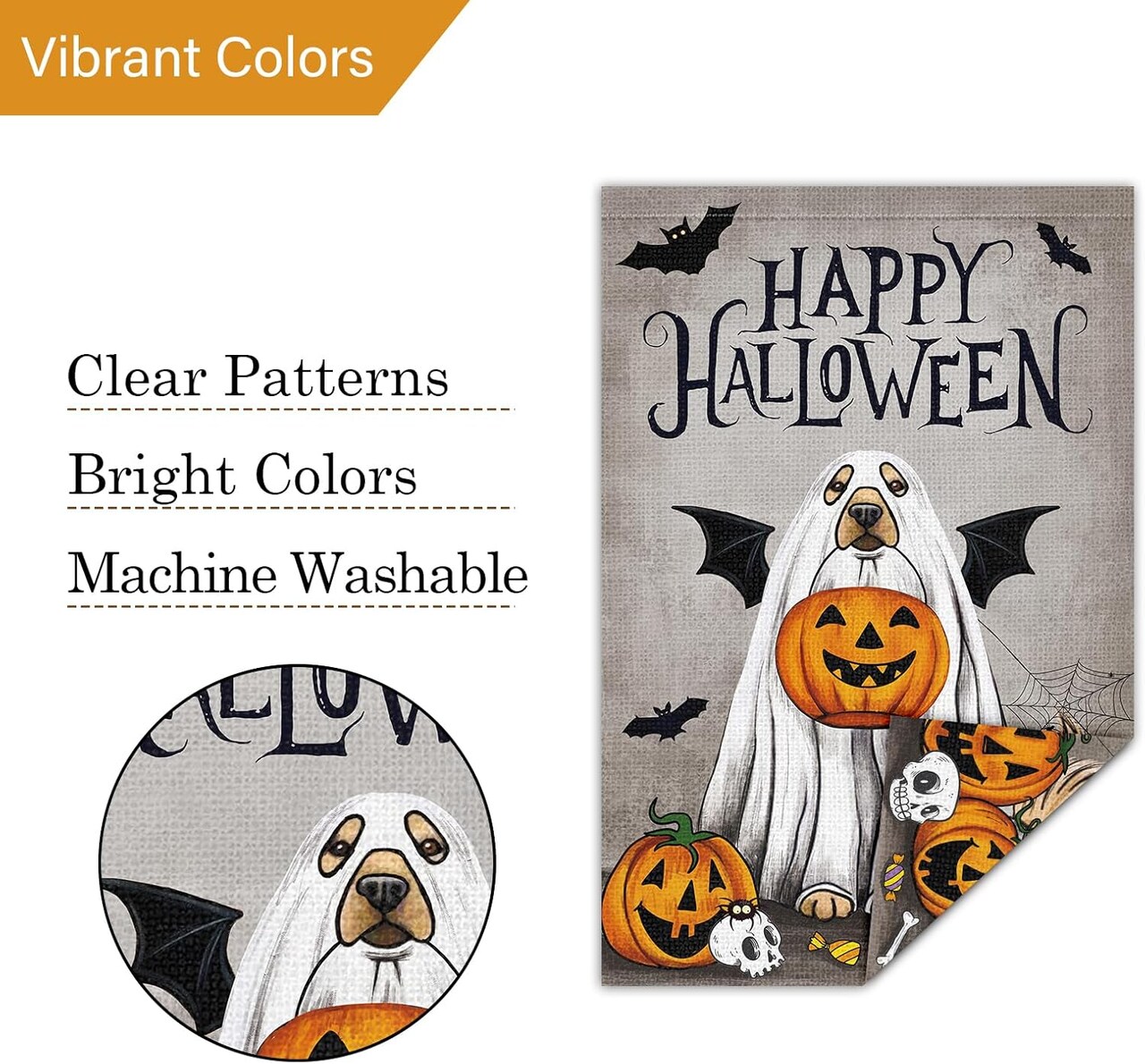 🎃 Happy Halloween Garden Flag – Ghost Golden Retriever Dog with Pumpkin, 12x18 Inch Burlap Outdoor Yard Flag (Flag Only)